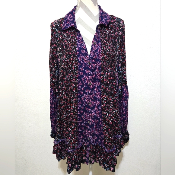 Free People Tunic Mini Dress Lost In You Printed Floral in Dark Combo Sz Medium - Picture 9 of 16